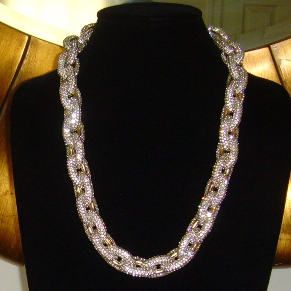 Rhinestone and Gold-Tone Chain Link Necklace - Picture 3 of 15
